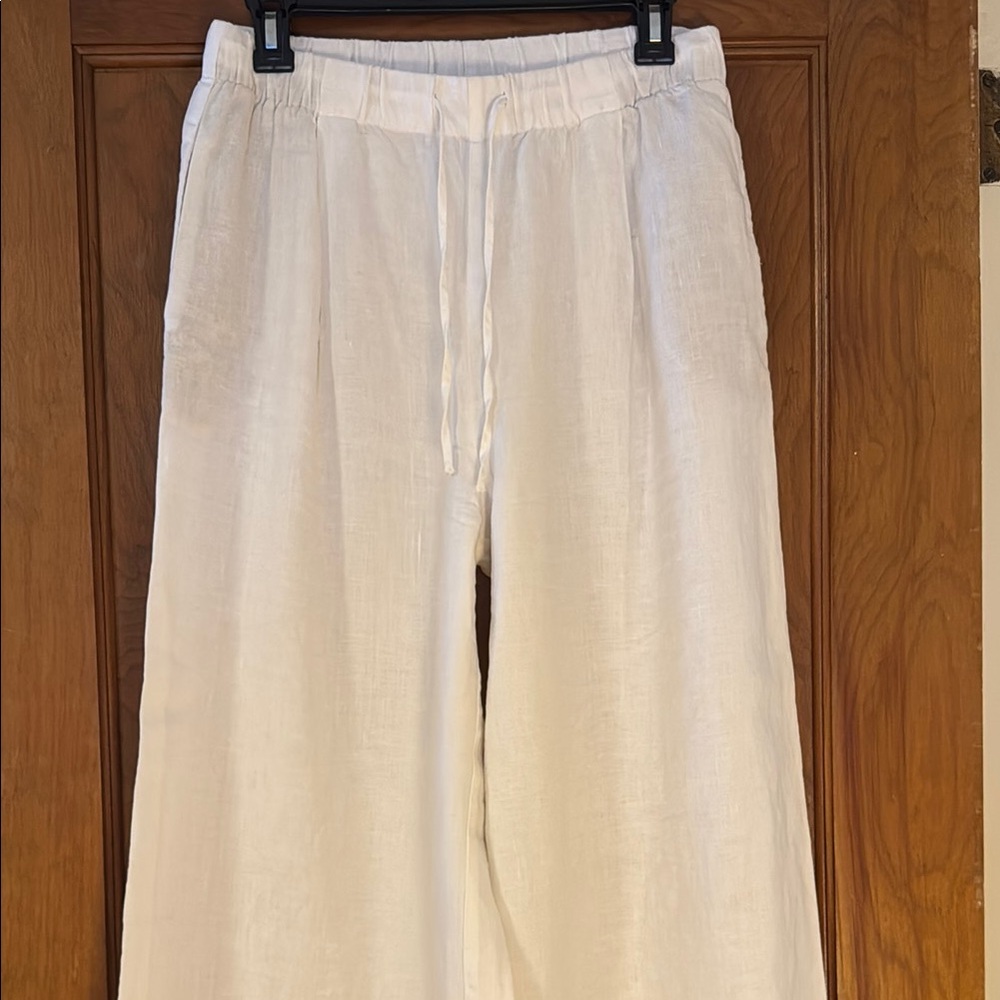 White Linen Drawstring Pants